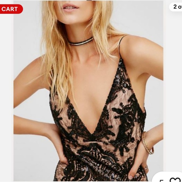 Free People Black Night Shimmer and Cream Backless Dress - Picture 7 of 9